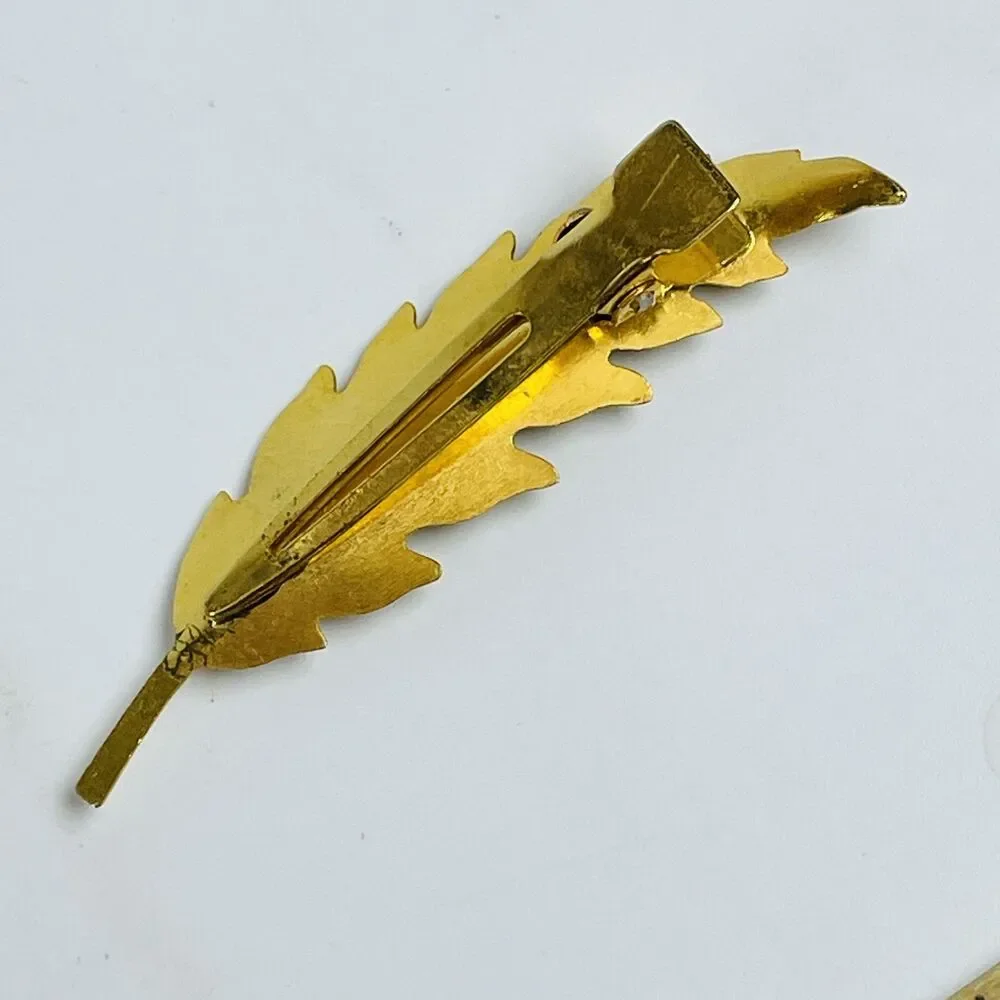 Elegant Gold Tone Feather Leaf Hair Clip Faux Pearl Alligator Barrette Fashion